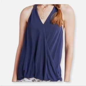 Sunday in Brooklyn x Anthropologie Navy Blue Faux Wrap Draped Halter Top Medium